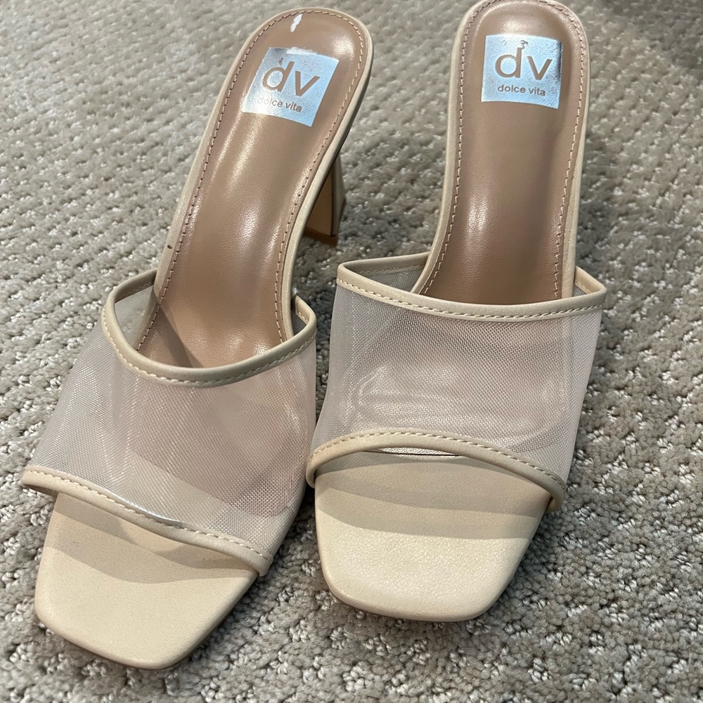 Dolce Vita Beige Mesh Heeled Mules